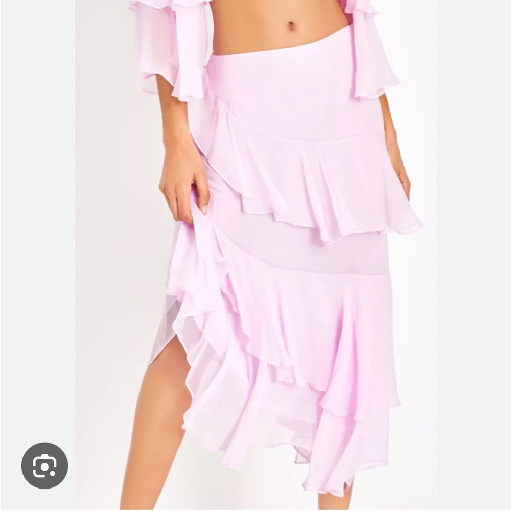 LoveShackFancy Pink Asymmetrical Tiered Midi Skirt